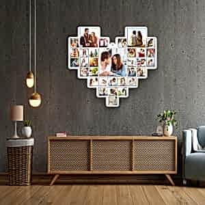 Kişiye Özel Kalpli 32 Fotoğraflı Ahşap Tablo