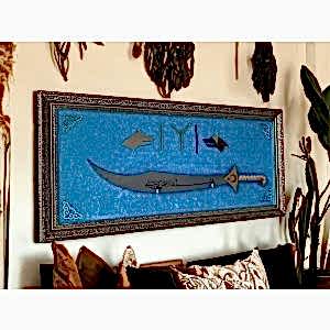 IYI Göktürk Yazılı Kılıçlı Turkuaz Tablo 40 x 80 cm