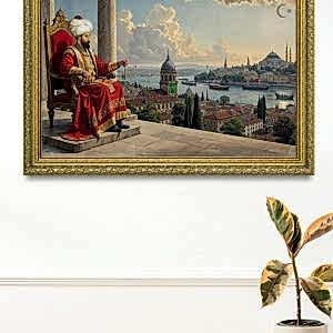 Fatih Sultan Mehmet Tahtında İstanbul Manzaralı Çerçeveli Tablo